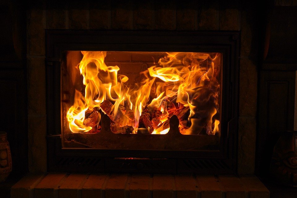 burning wood in fireplace