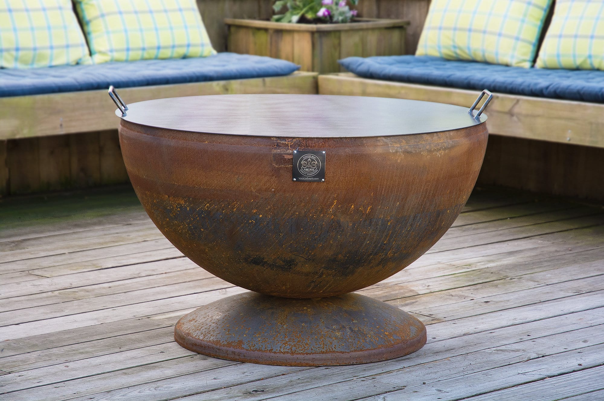 37” Hemisphere On Flanged Base Steel Fire Pit Complete Set - Cutting Edge Firewood, image size:2000x1327