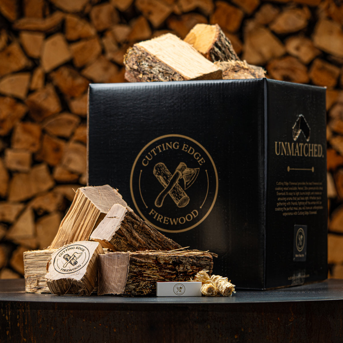 Perfectly split compact kiln-dried oak wood for tabletop s'mores fire pits. View complete STR specifications.