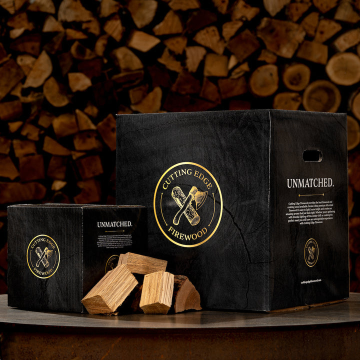 Oak Cooking Wood Chunks in a Cutting Edge Firewood box