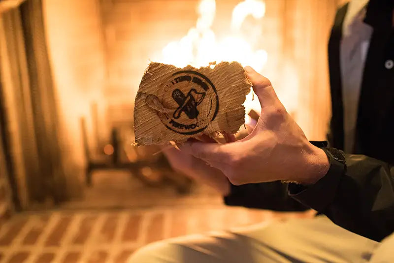 the wood is cut correctly
log of firewood in front of a fireplace